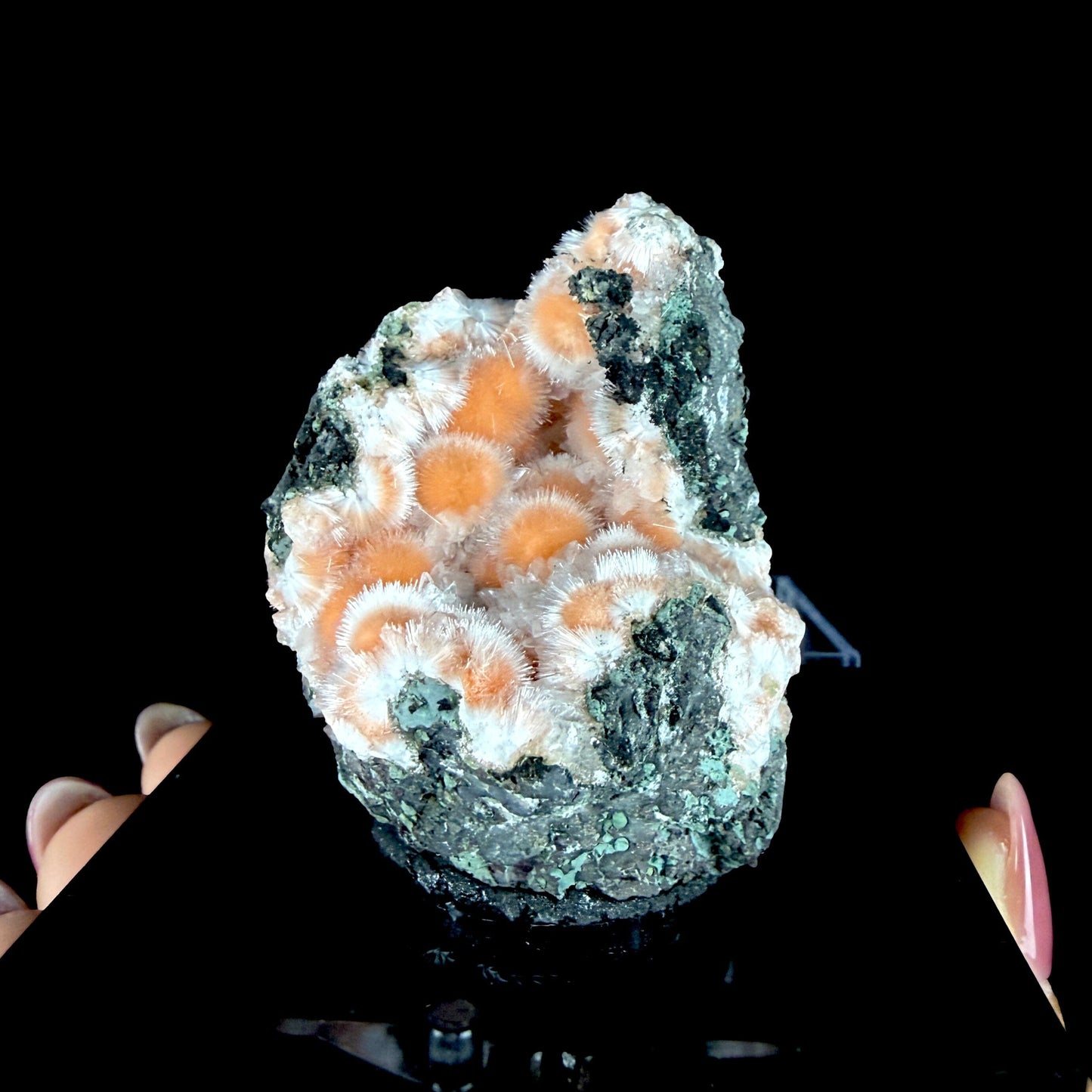 Orange Thomsonite with Fibrous Mesolite Needles on Matrix - Collector’s Specimen from Madhya Pradesh #DKT156 Thomsonite Superb Minerals 