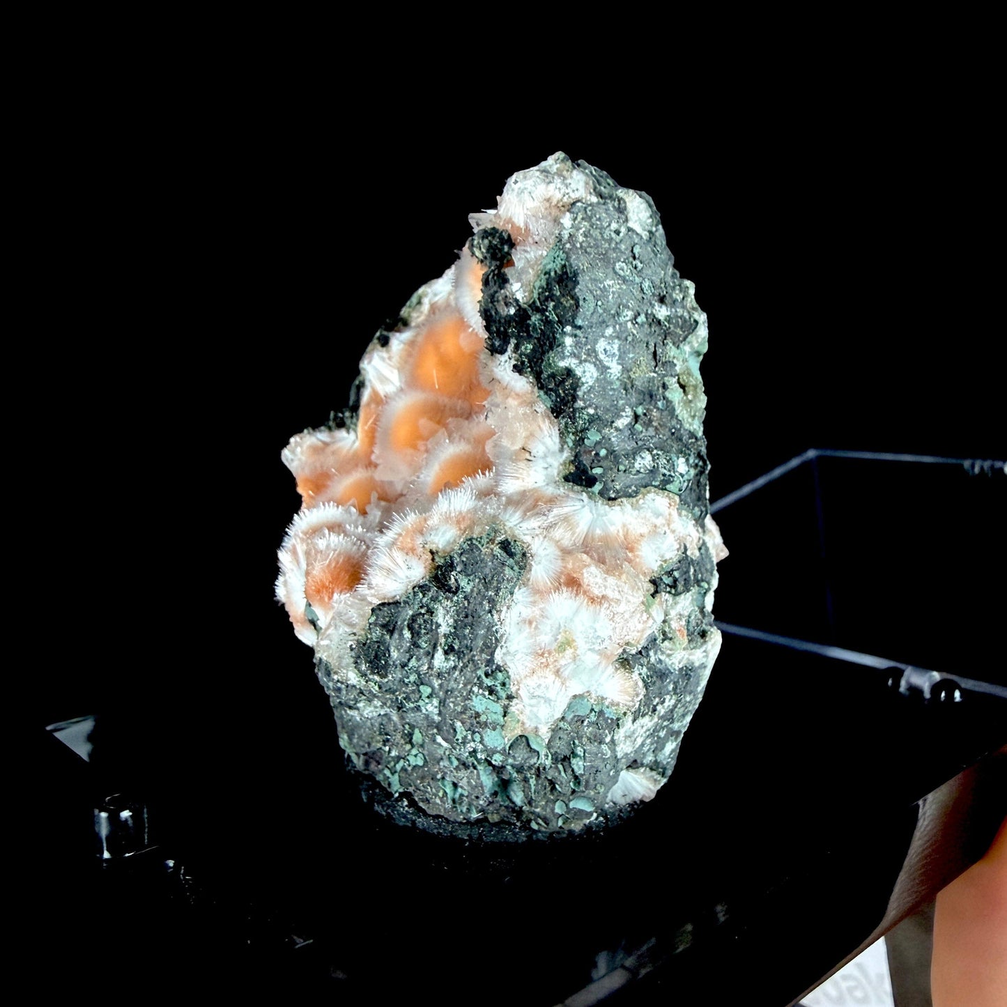 Orange Thomsonite with Fibrous Mesolite Needles on Matrix - Collector’s Specimen from Madhya Pradesh #DKT156 Thomsonite Superb Minerals 