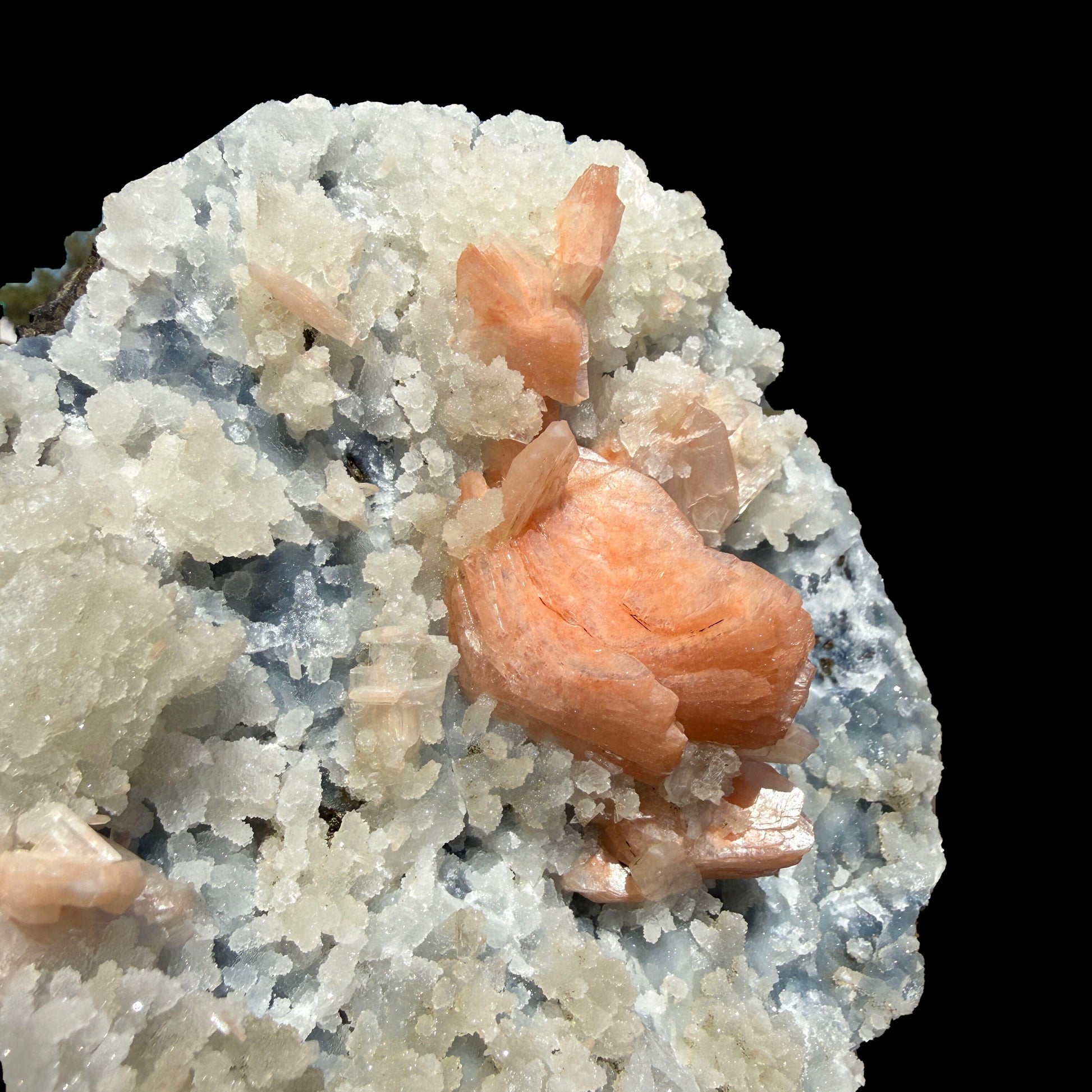 Peach Heulandite on Sparkling Chalcedony Matrix – Indian Zeolite Mineral from Jalgaon# DKT126 Heulandite Superb Minerals 