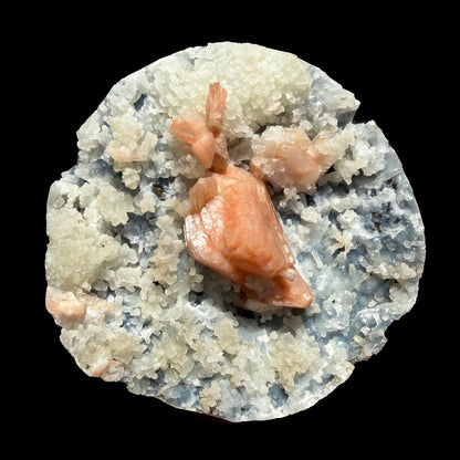 Peach Heulandite on Sparkling Chalcedony Matrix – Indian Zeolite Mineral from Jalgaon# DKT126 Heulandite Superb Minerals 