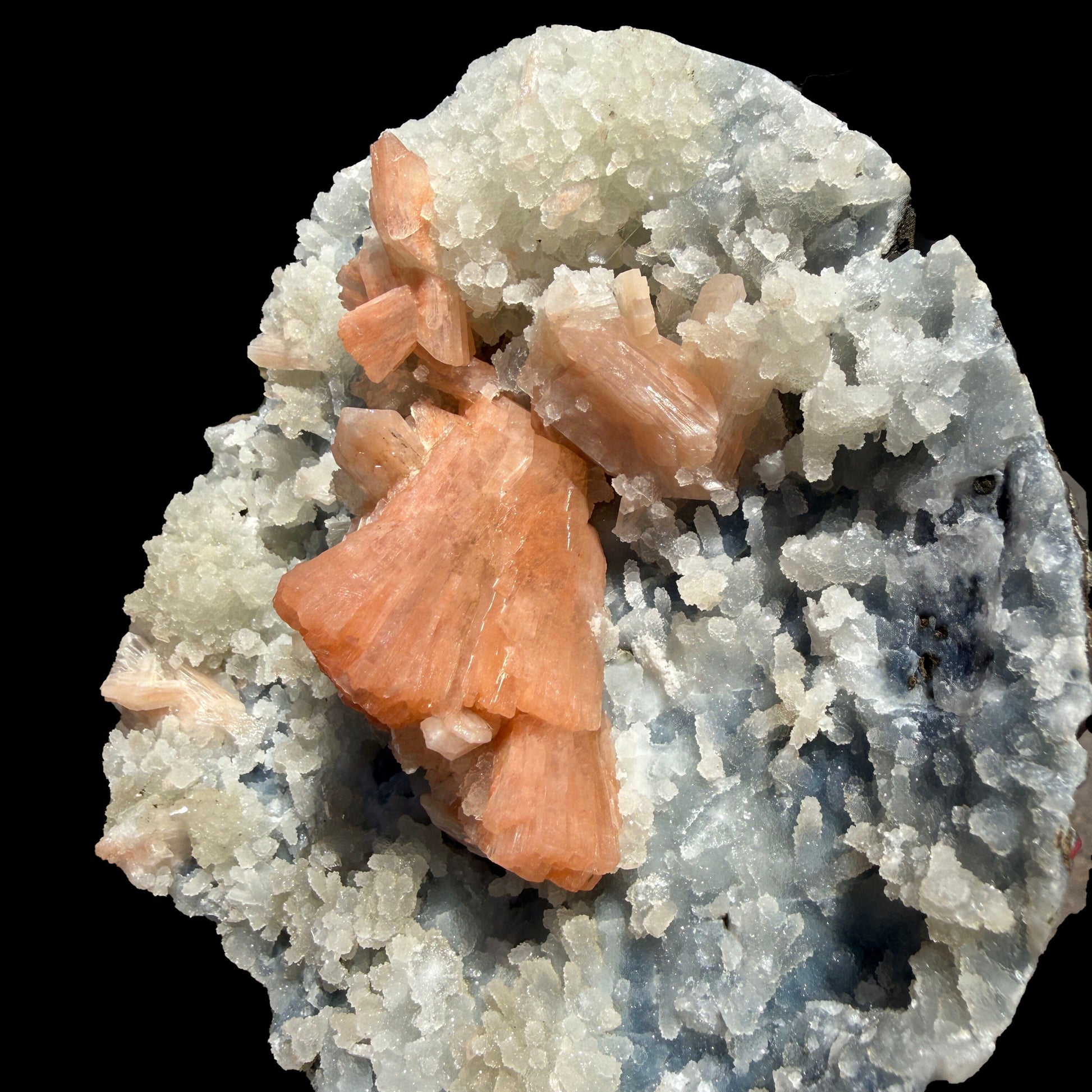 Peach Heulandite on Sparkling Chalcedony Matrix – Indian Zeolite Mineral from Jalgaon# DKT126 Heulandite Superb Minerals 