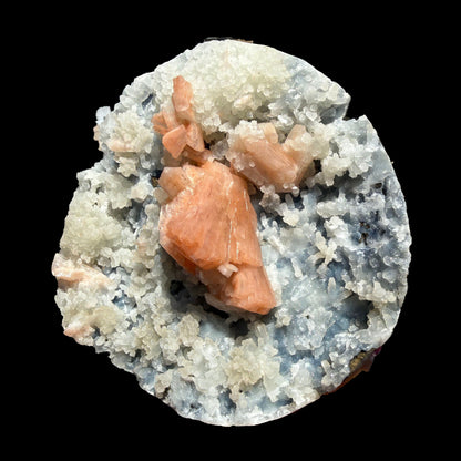 Peach Heulandite on Sparkling Chalcedony Matrix – Indian Zeolite Mineral from Jalgaon# DKT126 Heulandite Superb Minerals 