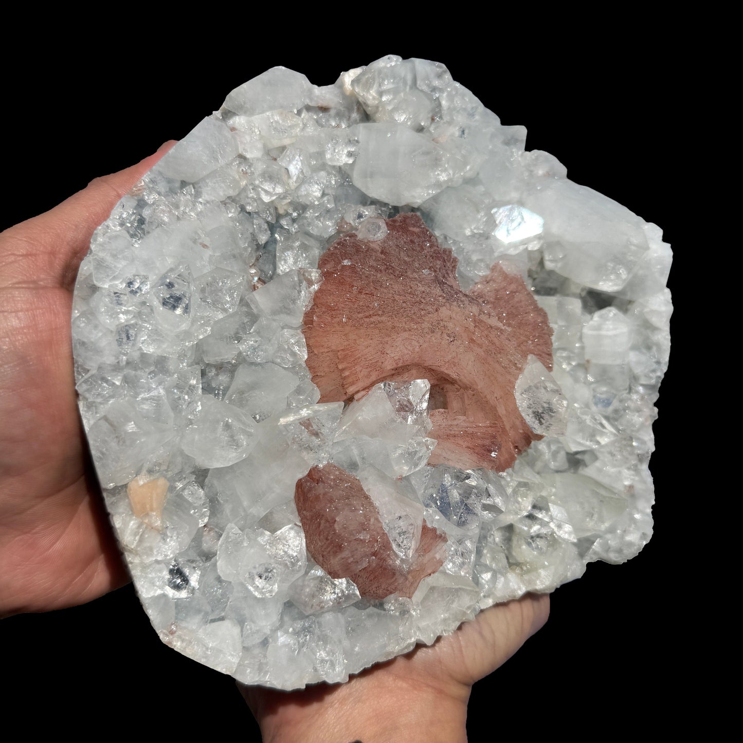 Peach Heulandite on Sparkling Clear Apophyllite Matrix from Jalgaon Maharashtra India | Natural Zeolite Mineral Specimen DKT80 Heulandite Superb Minerals 