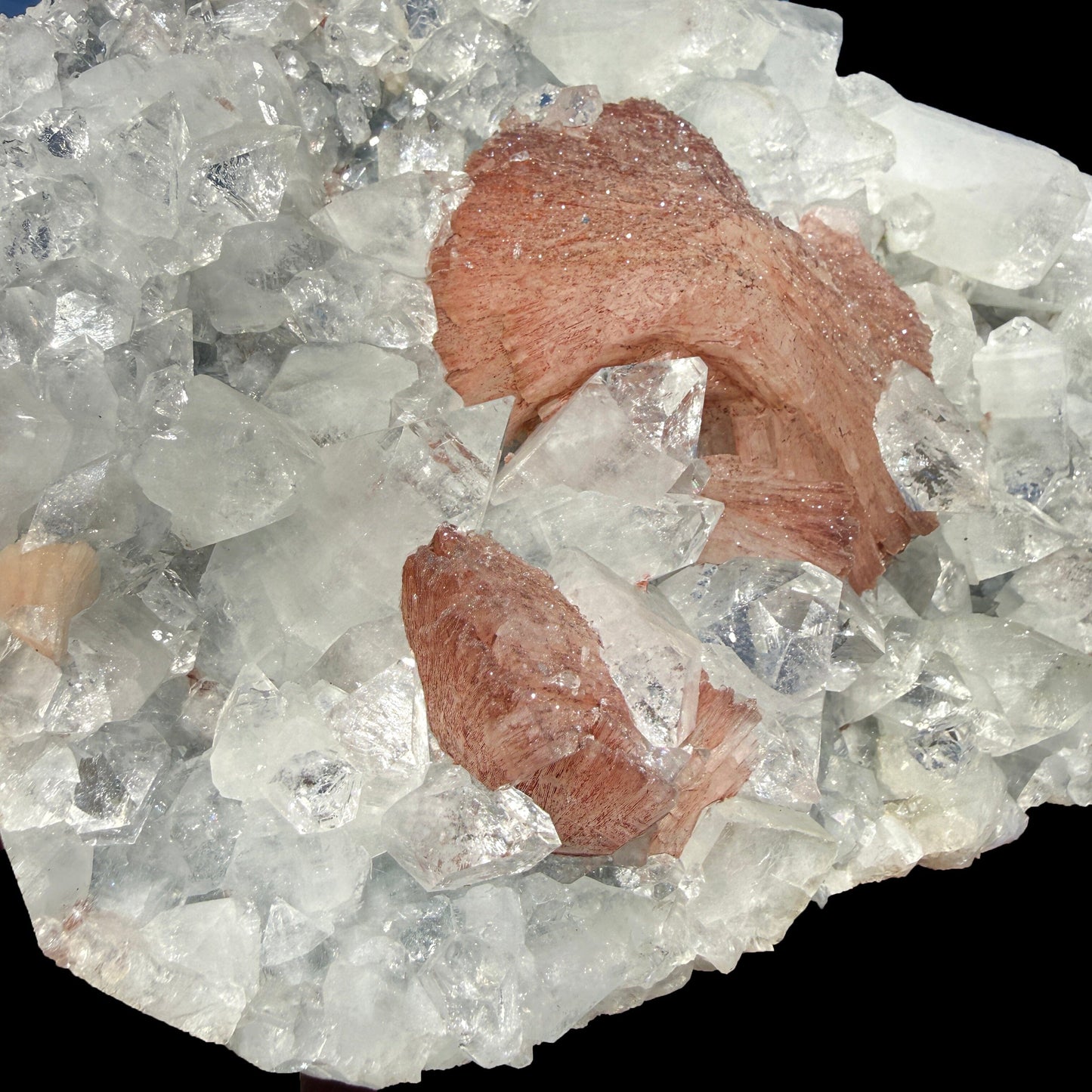 Peach Heulandite on Sparkling Clear Apophyllite Matrix from Jalgaon Maharashtra India | Natural Zeolite Mineral Specimen DKT80 Heulandite Superb Minerals 