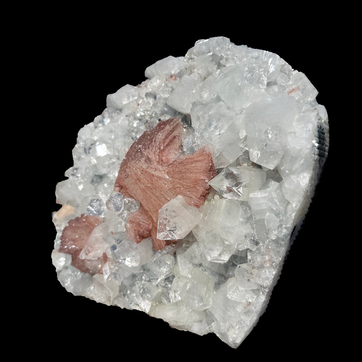 Peach Heulandite on Sparkling Clear Apophyllite Matrix from Jalgaon Maharashtra India | Natural Zeolite Mineral Specimen DKT80 Heulandite Superb Minerals 