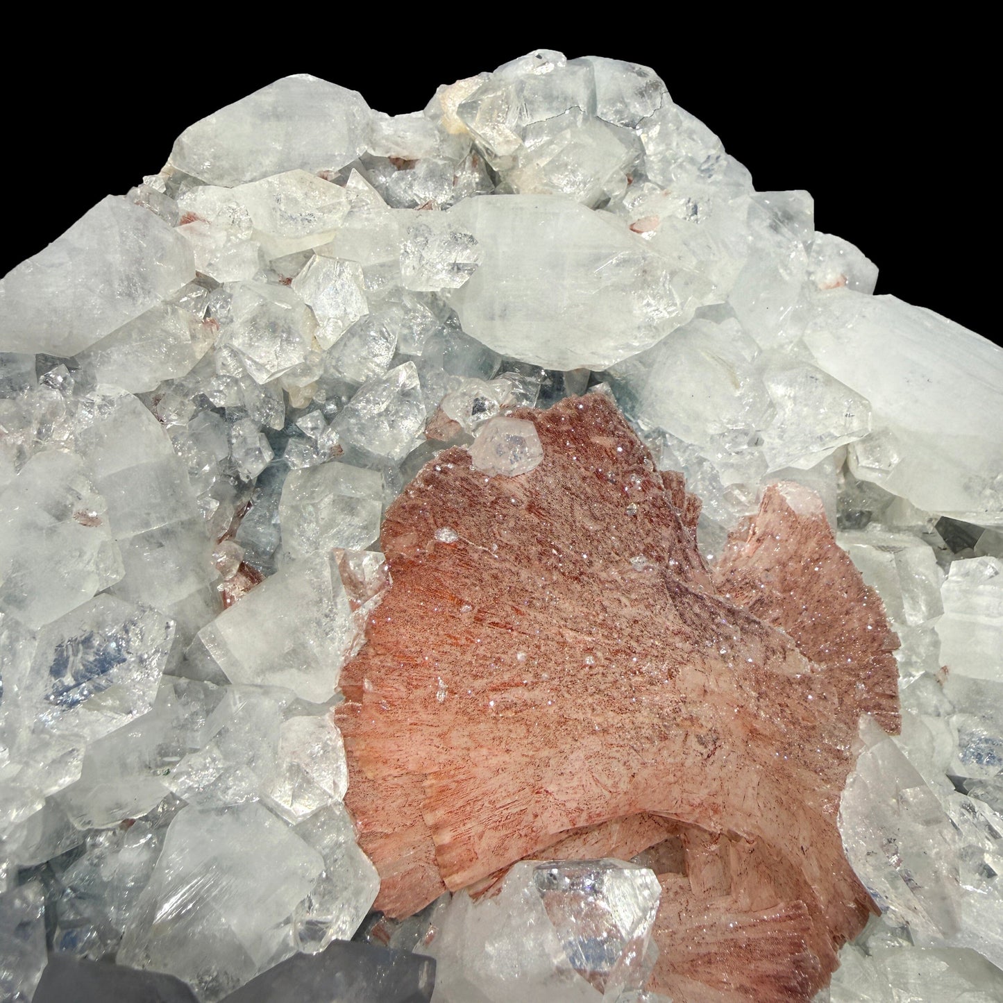 Peach Heulandite on Sparkling Clear Apophyllite Matrix from Jalgaon Maharashtra India | Natural Zeolite Mineral Specimen DKT80 Heulandite Superb Minerals 