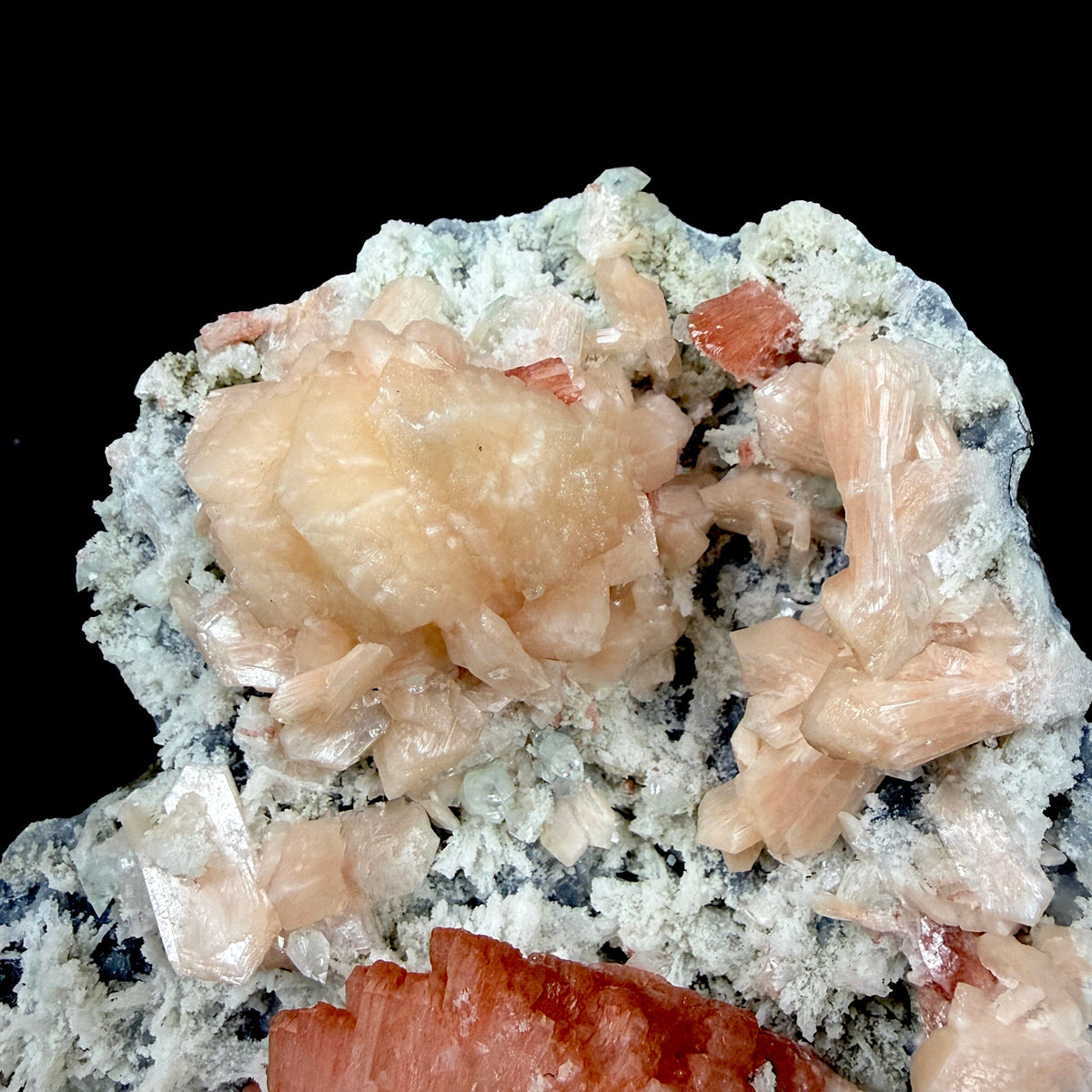Peach Heulandite with Stilbite and Chalcedony on Matrix - Collector’s Cabinet Specimen from Jalgaon, India # DKT173 Heulandite Superb Minerals 