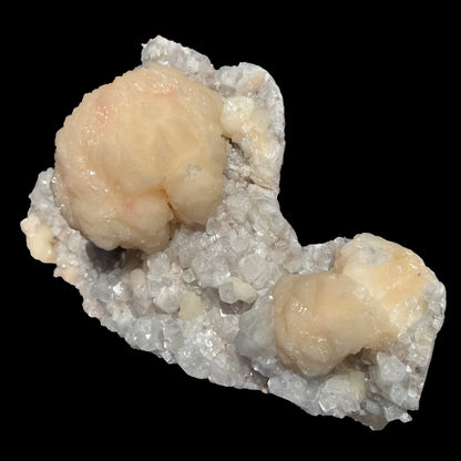 Peach Stilbite Ball Cluster on Blocky Clear Apophyllite Matrix – Rare Indian Zeolite Mineral Specimen from Nashik # DKT129 Stilbite Superb Minerals 
