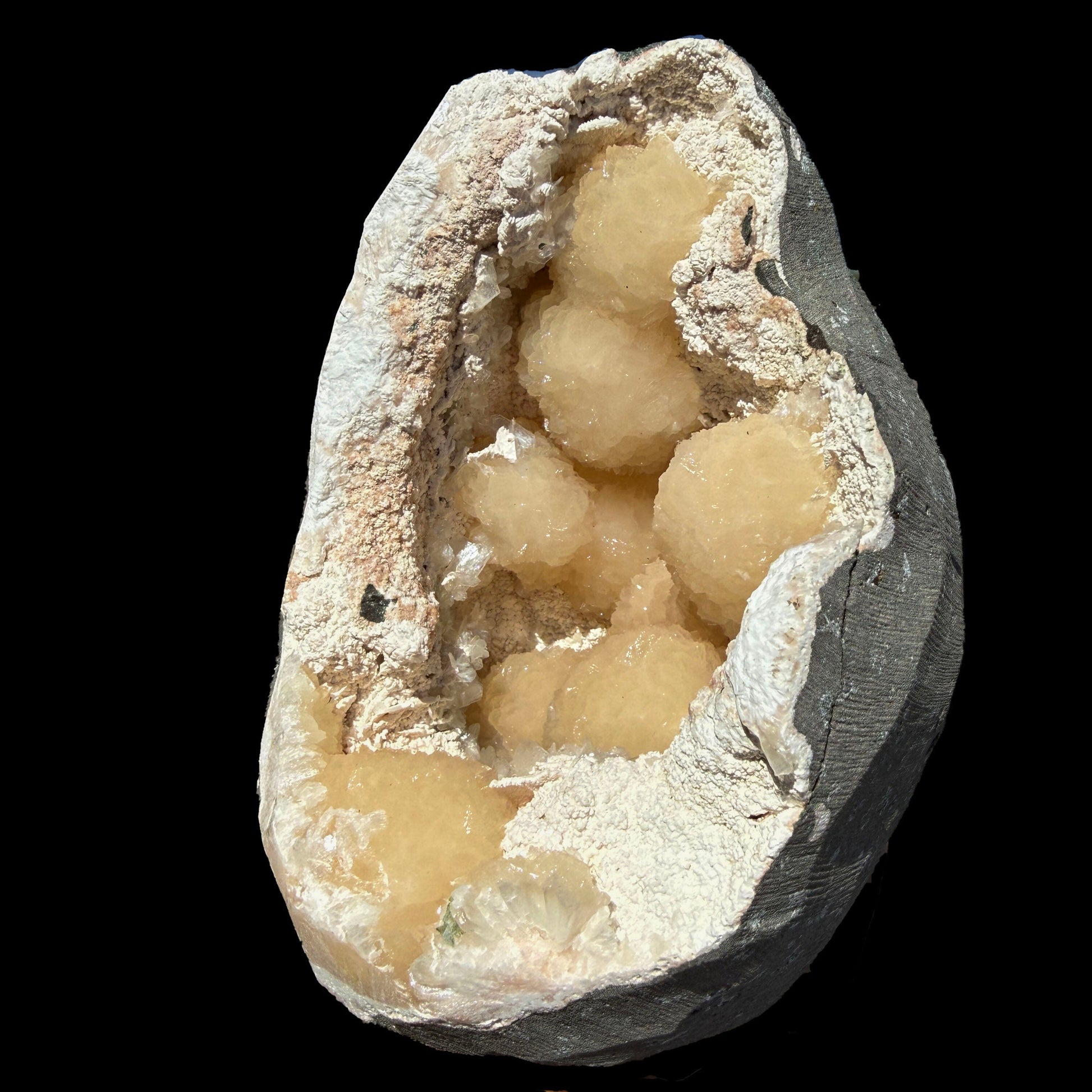 Peach Stilbite Clusters in Shimmering Chalcedony Geode Vug – Premium Indian Zeolite Mineral Specimen from Nashik # DKT120 Stilbite Superb Minerals 