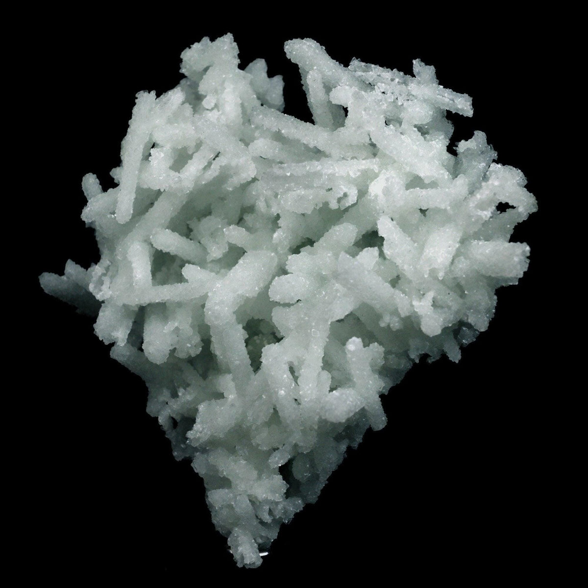 Prehnite Rare Find Natural Mineral Specimen # B 4754  https://www.superbminerals.us/products/prehnite-rare-find-natural-mineral-specimen-b-4754  Features: A coveted jackstraw cluster of elongated laumontite crystals that pseudomorphed from mint-green