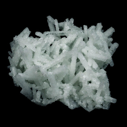 Prehnite Rare Find Natural Mineral Specimen # B 4754  https://www.superbminerals.us/products/prehnite-rare-find-natural-mineral-specimen-b-4754  Features: A coveted jackstraw cluster of elongated laumontite crystals that pseudomorphed from mint-green