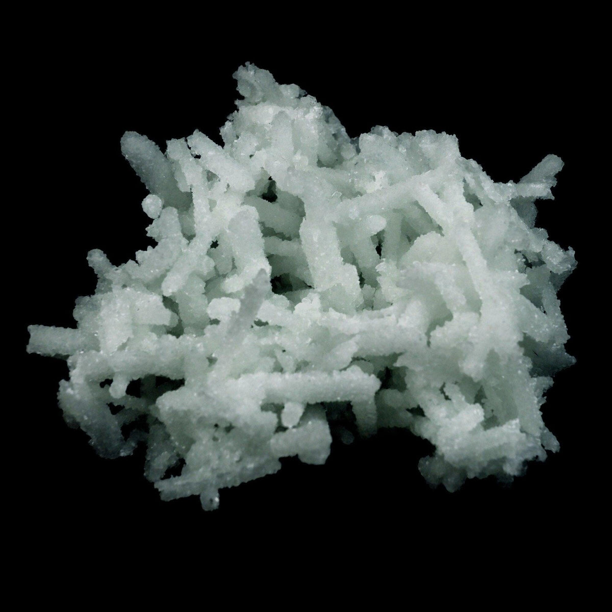Prehnite Rare Find Natural Mineral Specimen # B 4754  https://www.superbminerals.us/products/prehnite-rare-find-natural-mineral-specimen-b-4754  Features: A coveted jackstraw cluster of elongated laumontite crystals that pseudomorphed from mint-green