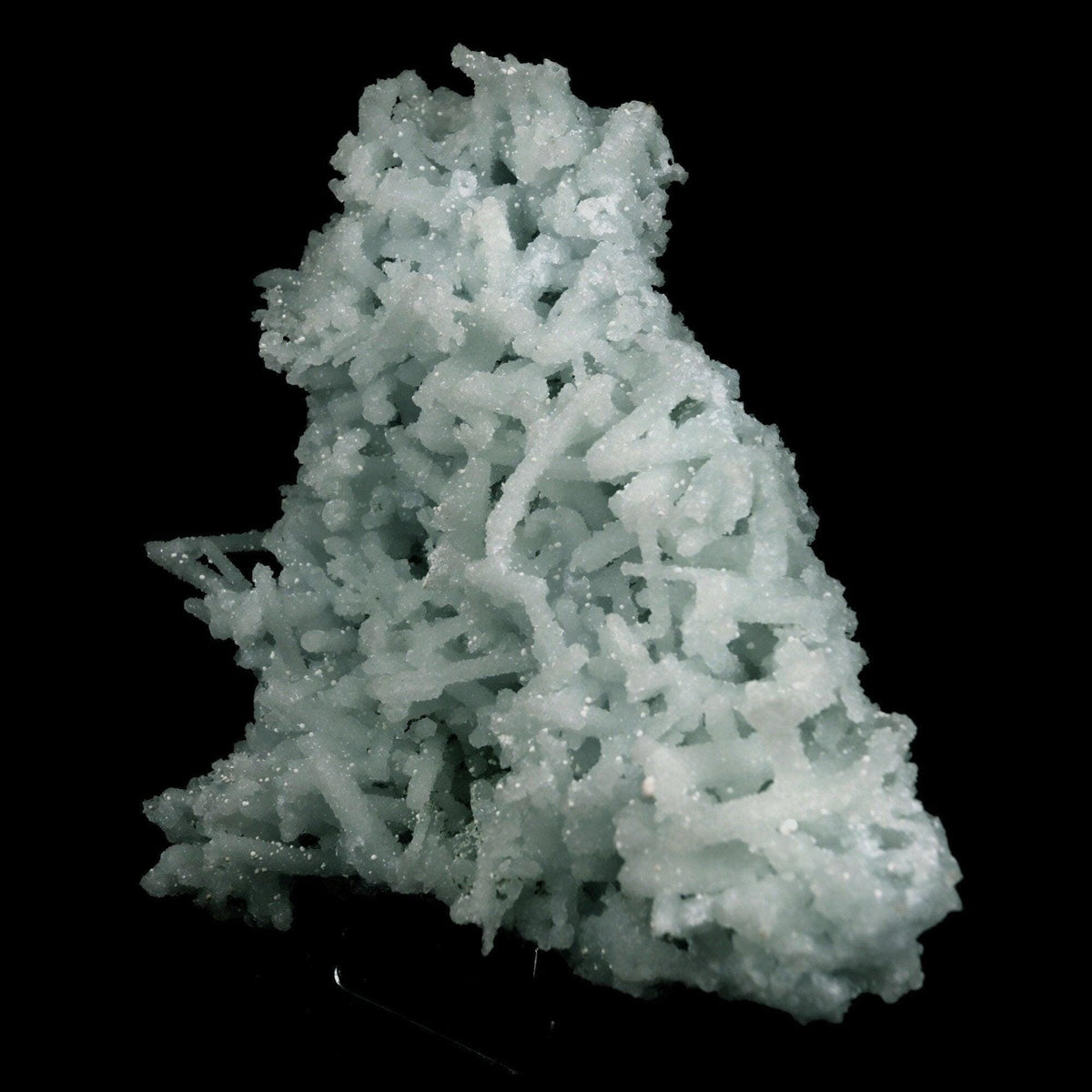 Prehnite Rare Find Natural Mineral Specimen # B 4757  https://www.superbminerals.us/products/prehnite-rare-find-natural-mineral-specimen-b-4757  Features: A coveted jackstraw cluster of elongated laumontite crystals that pseudomorphed from mint-green