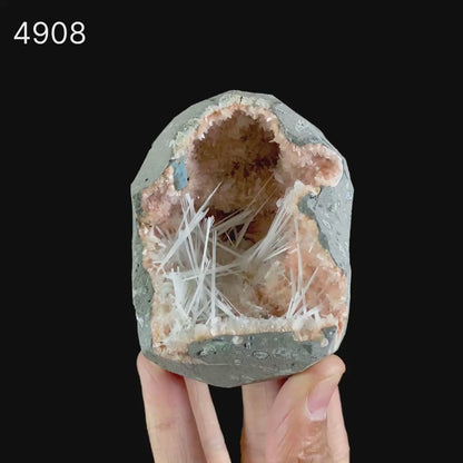 Scolecite Sprays Inside Heulandite Geode Natural Mineral Specimen  # B 4908