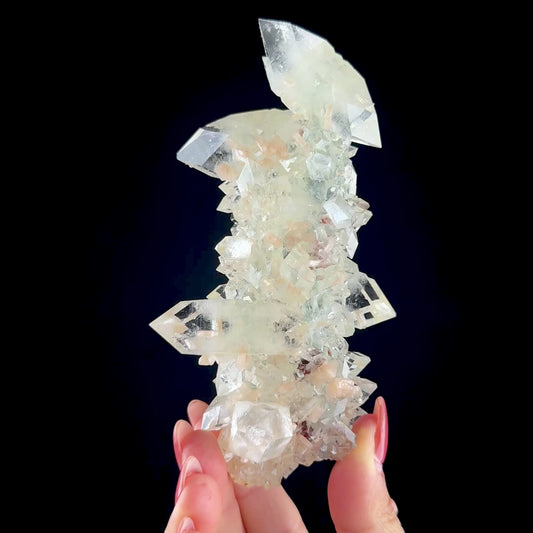 Sharp Terminated Apophyllite with Stilbite Cluster – Natural Zeolite Crystal Specimen | Clear Apophyllite Points, Collector Mineral Display # DKT43