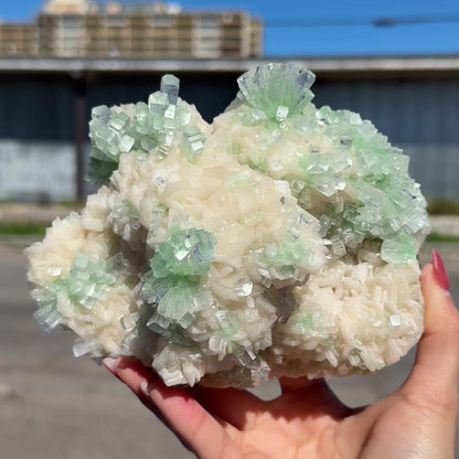 Rare Disco Ball Green Apophyllite with Stilbite – Zeolite Crystal Cluster | Ahmednagar, India # DKT29
