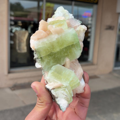 Rare Indian Green Apophyllite Stilbite Crystal Cluster – Natural Zeolite Mineral Specimen from Nashik, India # DKT7