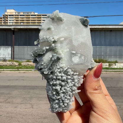 Coated Calcite with Gemmy Chalcedony Stalactites – Jalgaon, India | Rare Zeolite Mineral Specimen # DKT27