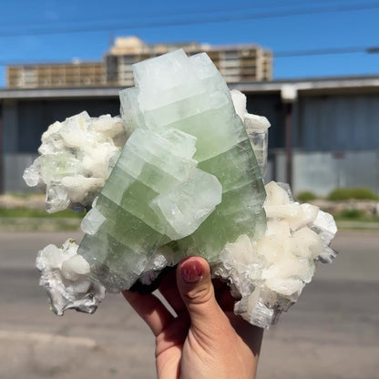 Rare Green Apophyllite with Stilbite Crystal Cluster from  Nashik Maharashtra India | Natural Zeolite Mineral Specimen # DKT78