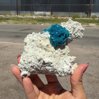 Lustrous Electric-Blue Cavansite Rosette with Stilbite on Sparkling Heulandite Matrix – Rare Indian Zeolite Mineral Specimen from Pune # B DKT138