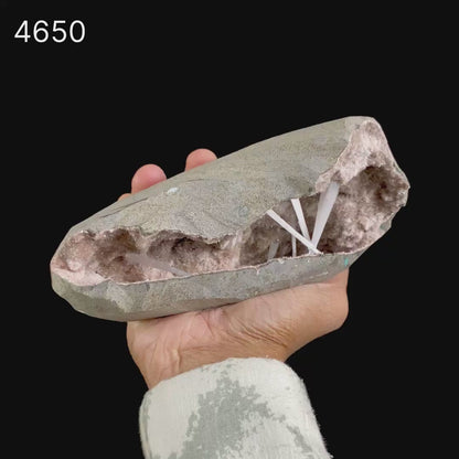 Scolecite Sprays Inside Geode Natural Mineral Specimen  # B 4650