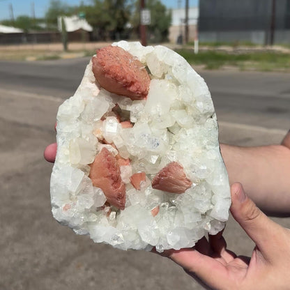 Salmon-Pink Heulandite on Apophyllite Matrix – Indian Zeolite Mineral Specimen from Jalgaon # DKT123