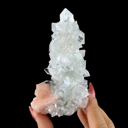 Icy Clear Apophyllite Pyramid Cluster with Stilbite – Zeolite Mineral Specimen from Jalgaon,India  # DKT95