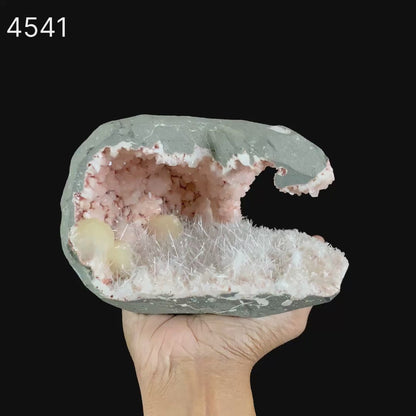 Scolecite Sprays with Stilbite Inside Heulandite Geode Natural Mineral Specimen  # B 4541