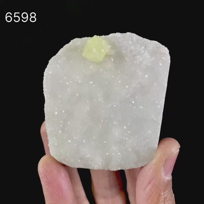 Powellite Fluorescent on MM Quartz Free Standing Natural Mineral Specimen # B 6598
