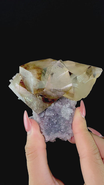 Calicite on Apophyllite & Chalcedony | Higj Quality Mineral | Indian Minerals | Superb Minerals | Fine Mineral | Collectors Piece