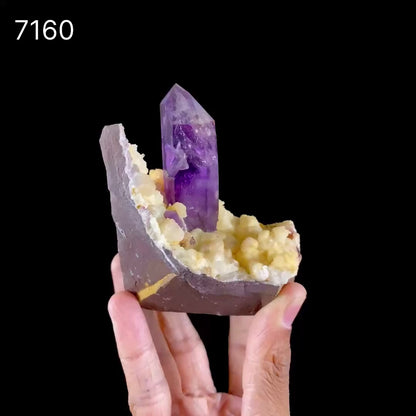 Collector Grade - Rare Enhydro Amethyst with Yellow Calcite on Matrix – Natural Moving Water Bubble Inside Amethyst Specimen # B 7169