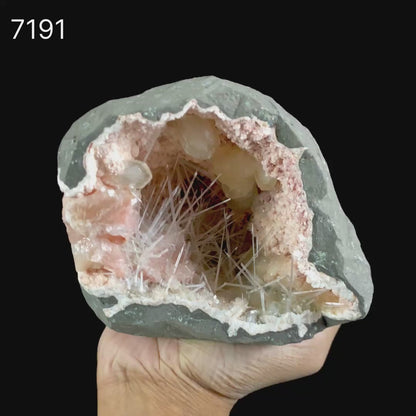 Rare Scolecite, Heulandite & Stilbite Semi-Geode Freestanding Natural Mineral Specimen – from Raigad,Maharashtra # B 7191