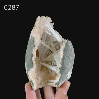 Scolecite Sprays Inside Heulandite Geode Natural Mineral Specimen # B 6287