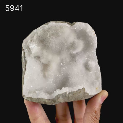 Mesolite Inside MM Quartz Geode Natural Mineral Specimen # B 5941