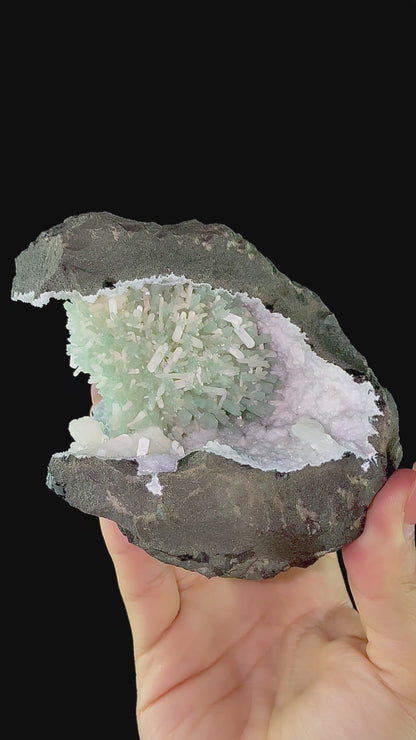 RARE Green Natrolite with Stilbite on Chalcedony | SELF STANDING | Indian Mineral | Superb Minerals | Rare Minerals | Collectors Piece