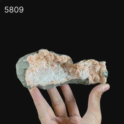 Scolecite Sprays Inside Heulandite Geode Natural Mineral Specimen # B 5809