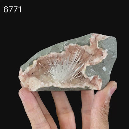 Scolecite in Heulandite Geode Natural Mineral Specimen # B 6771