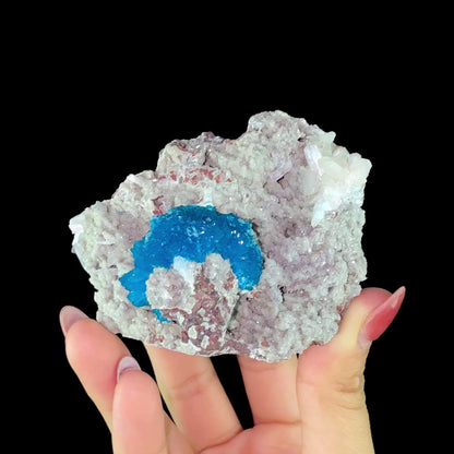 Lustrous Electric-Blue Cavansite Rosette with Stilbite on Sparkling Heulandite Matrix – Rare Indian Zeolite Mineral Specimen from Pune  # DKT183