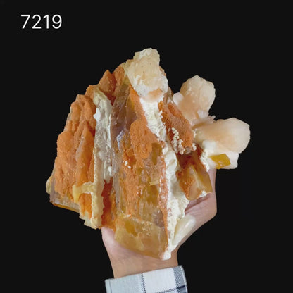 Honey Calcite with Stilbite, Heulandite & Mordenite - Multi-Mineral Collector Specimen from Madhya Pradesh # B 7219