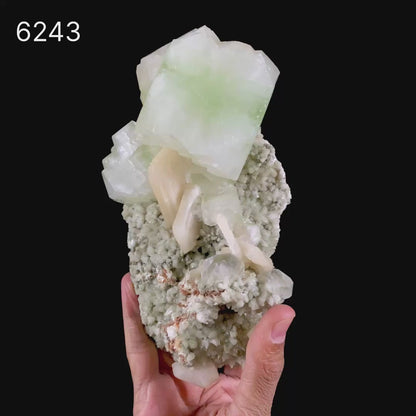 Green Apophyllite Cube with Stilbite Natural Mineral Specimen # B 6243