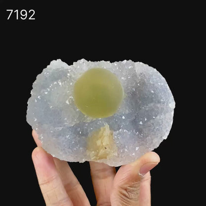 Green Botryoidal Fluorite with Calcite on Quartz Matrix –  Freestanding Natural Mineral Specimen from Nashik # B 7192