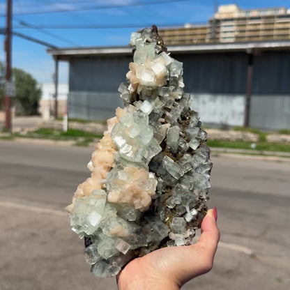 Green Apophyllite with Stilbite Crystal Cluster – Natural Indian Zeolite Mineral Specimen | Cubic Apophyllite Formation, Collector Display Piece # B DKT50