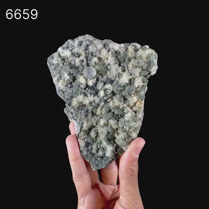 Calcite on Babingtonite & Chalcedony Natural Mineral Specimen # B 6659