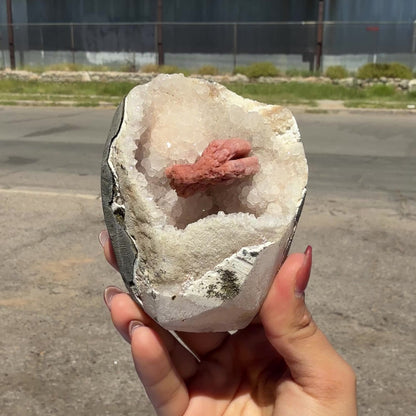 Rare Red Epistilbite on Quartz Vug - Indian Zeolite Crystal Specimen from Nashik # B DKT139