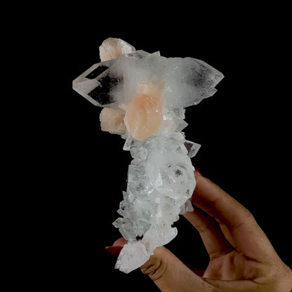 Clear Apophyllite Pyramid Cluster with Stilbite – Zeolite Mineral from Jalgaon,India  # DKT108