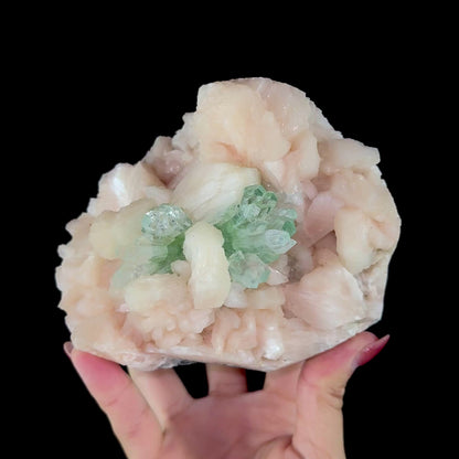 Lush Mint Green Apophyllite Crystal Cluster Nestled in Pearlescent Stilbite Matrix - Collector’s Cabinet Specimen from Jalgaon, India # DKT196