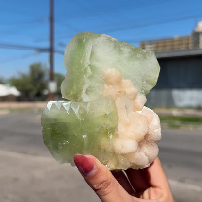 Green Apophyllite with Stilbite from Nashik Maharashtra India | Natural Zeolite Mineral Specimen # DKT83