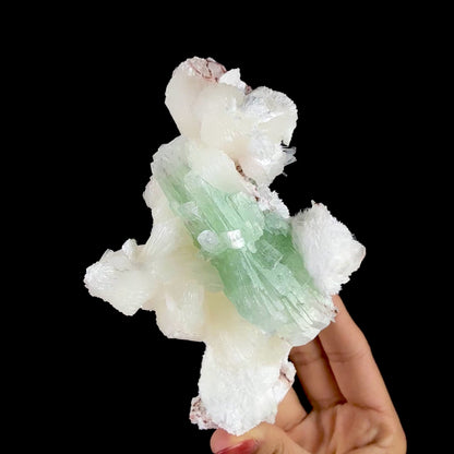 Green Apophyllite Crystal with Stilbite & Scolecite – Indian Zeolite Mineral from Nashik # DKT105