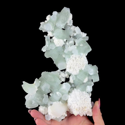 Green Apophyllite with Cotton-Ball Mordenite & Stilbite - Raw Indian Zeolite Cluster from Ahilyanagar ,India # DKT146