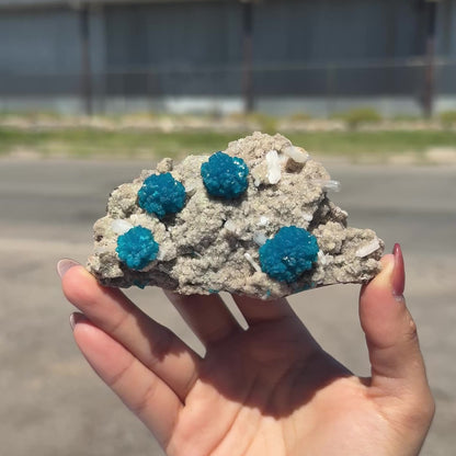 Lustrous Electric-Blue Cavansite Rosette with Stilbite on Sparkling Heulandite Matrix – Rare Indian Zeolite Mineral Specimen from Pune # B DKT141